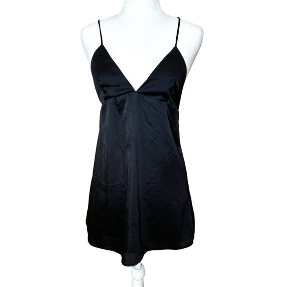 SOLARIS STYLE Classic Strappy Satiny Little Black Dress Size Small - Picture 1 of 9